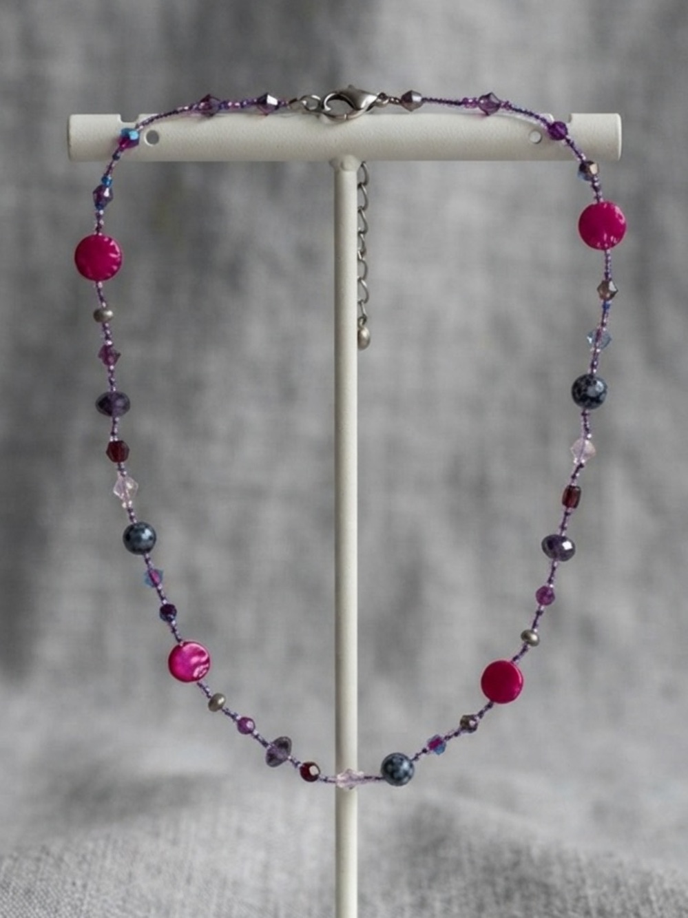 Purple Amethyst and Pink Gemstone Beaded Feminine Delicate Necklace